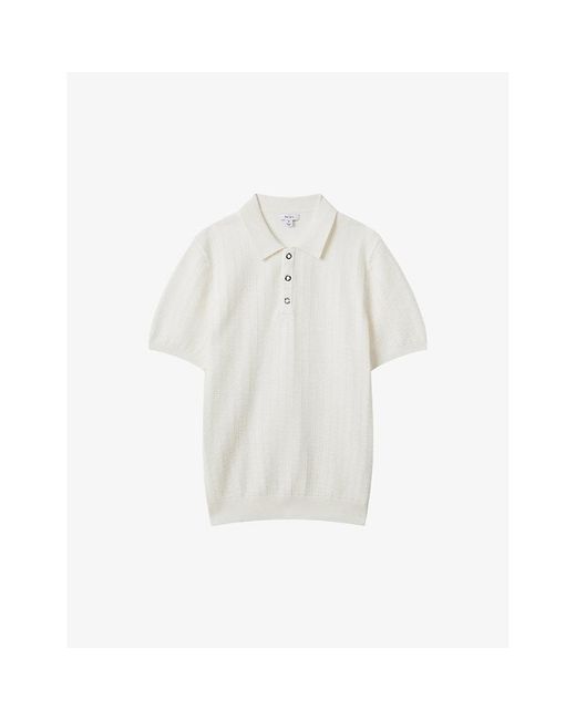Reiss White Pascoe Textured Stretch-knit Polo Shirt X for men