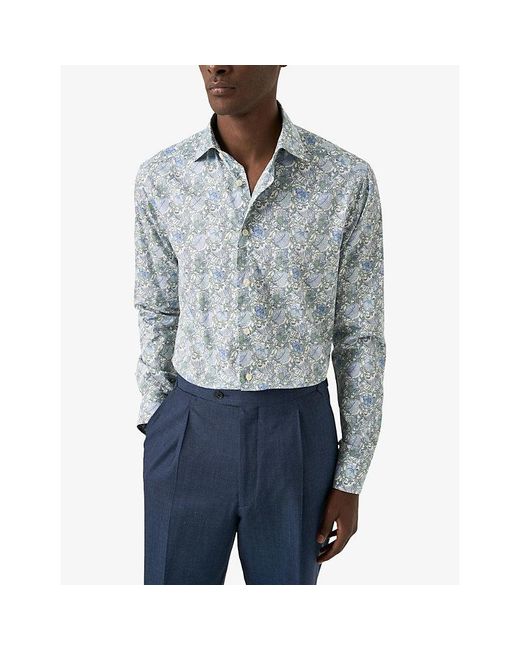 Eton of Sweden Blue Signature Twill Floral-Print Contemporary-Fit Cotton Shirt for men