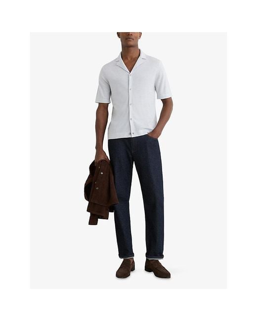 Reiss White Grafton Cuban-Collar Short-Sleeve Wool Shirt for men