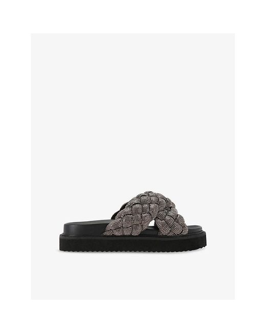 KG by Kurt Geiger Black Repose Crossover-Strap Diamante-Embellished Sliders