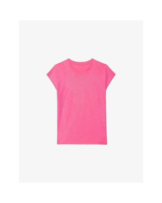 Zadig & Voltaire Pink Cloe Rhinestone-Embellished Cotton-Jersey Tank Top