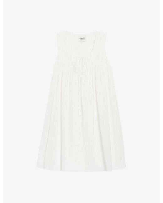 Claudie Pierlot White Rozen Ruched Cotton Mini Dress