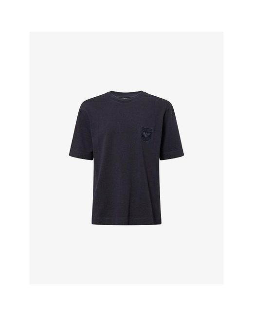 Emporio Armani Blue College Logo-Embroidered Cotton-Jersey T-Shirt for men