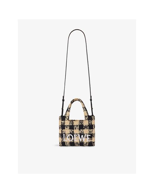 Loewe Black X Paula's Ibiza Font Gingham Mini Woven Tote Bag