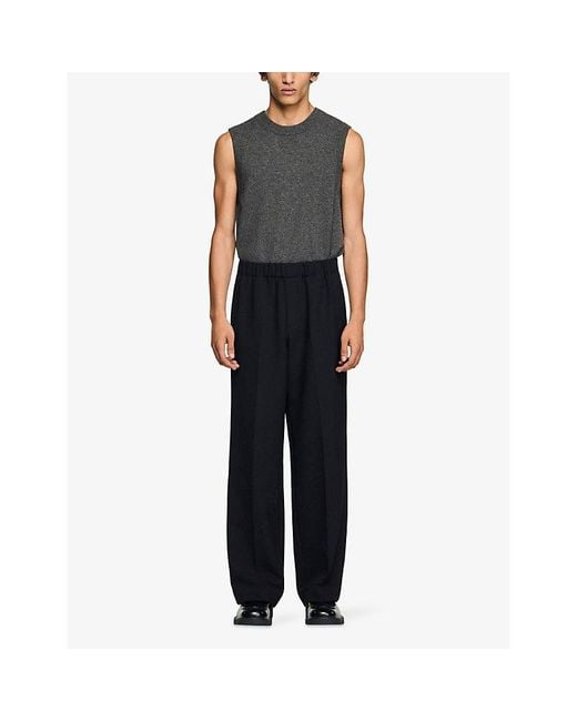 Sandro Black Elasticated-Waist Wide-Leg Stretch-Woven Trousers for men