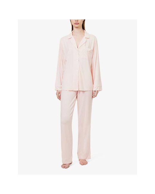 Eberjey Pink Gisele Contrast-piping Stretch-woven Pyjama Set