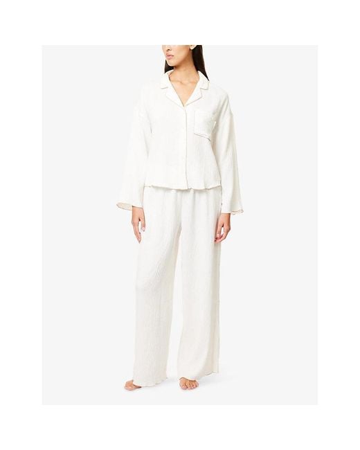 Lounge Underwear White Crinkle Wide-Leg Woven Pyjama Trousers