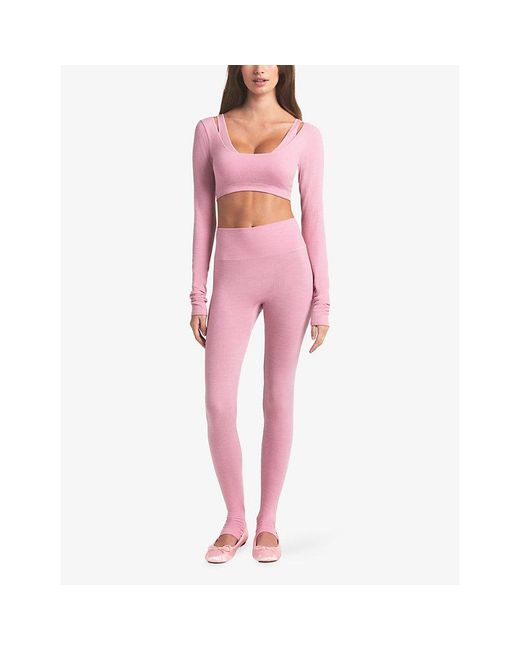Skims Pink High-Waisted Ribbed Wool-Blend Leggings