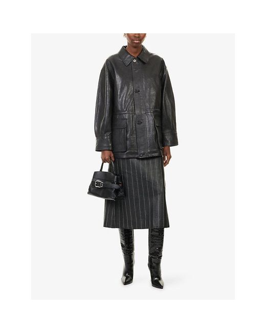 Arma Black Maeve Relaxed-Fit Leather Jacket