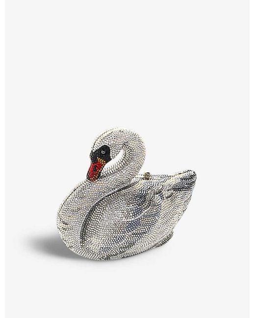 Judith Leiber White Swan Odette Crystal-embellished Brass Clutch Bag