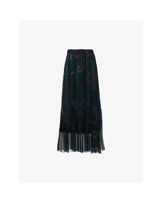eem Blue Printed Metallic-Yarn Woven Midi Skirt