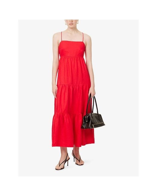 Heidi Klein Red Amalfi Square-Neck Linen Maxi Dress