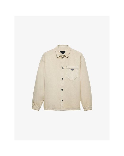 Prada Natural Oversized Logo-plaque Organic-cotton Denim Shirt for men