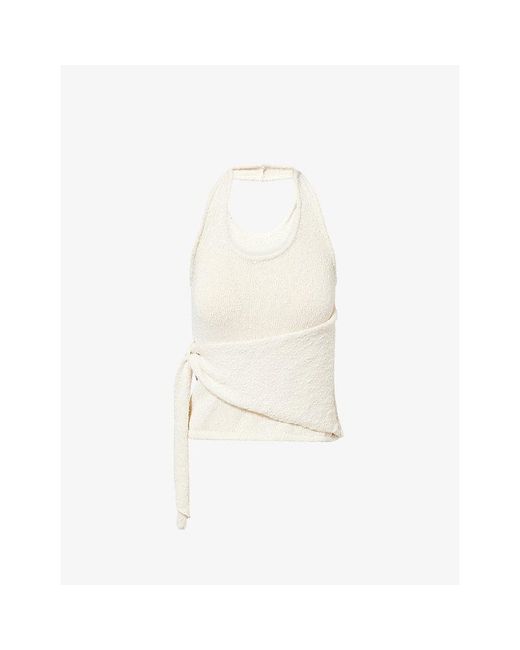 4th & Reckless White Braya Boucle Knit Draped Waist Sleeveless Top