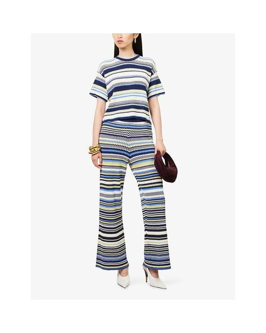 Jonathan Simkhai Blue Farrah Graphic-Pattern Woven Trousers