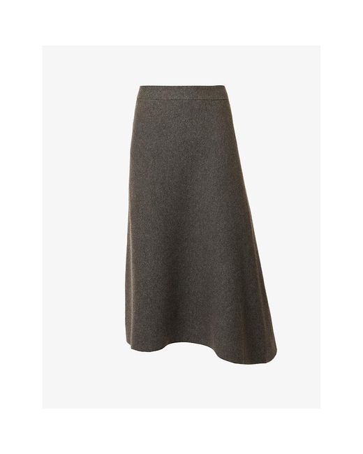 Jil Sander Gray Asymmetric Mid-rise Wool-blend Midi Skirt