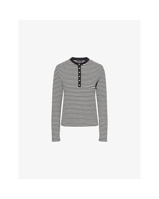 Anine Bing Gray Alessia Striped Stretch-Cotton T-Shirt