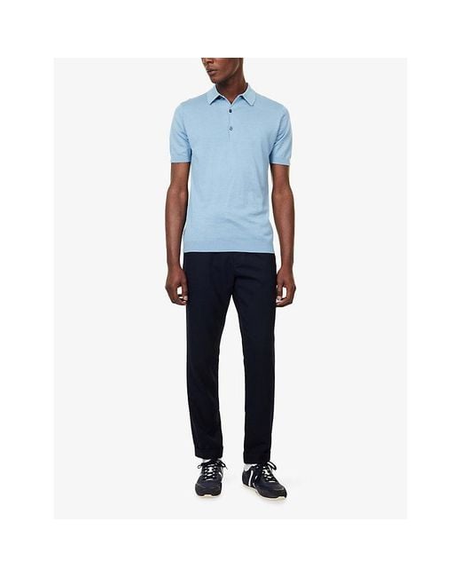 John Smedley Blue Adrian Sea Island Cotton Polo Shirt for men