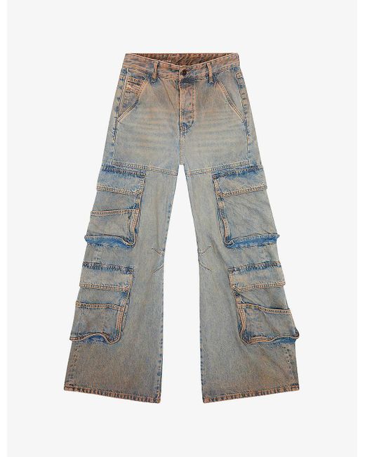 DIESEL Gray Sire Wide-leg Low-rise Jeans