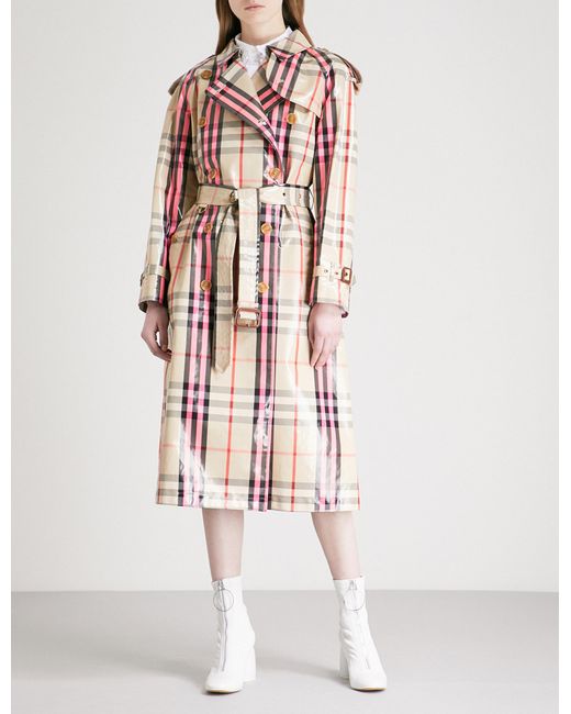 Burberry Pink Eastheath Checked Patent Cotton-blend Trench Coat