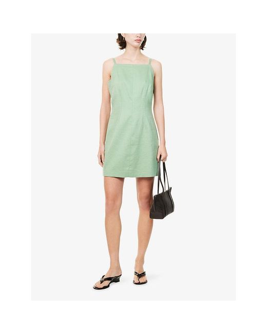 Theory Green Apron Linen-Blend Mini Dress