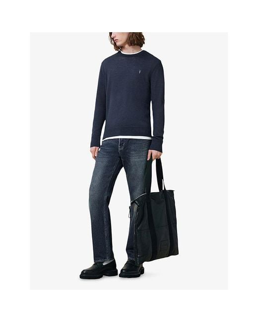 AllSaints Blue Mode Merino Marl-Pattern Wool Crew Jumper for men