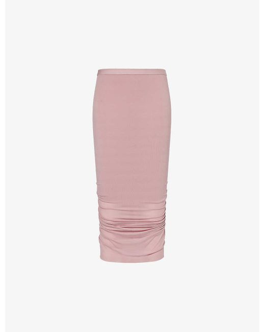 Rick Owens Pink Shrimp Ruched Stretch-mesh Midi Skirt