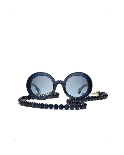 Chanel Blue Ch5489 Round-frame Chain Acetate Sunglasses
