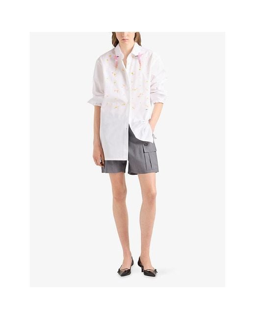 Prada White Embroidered Cotton Poplin Shirt