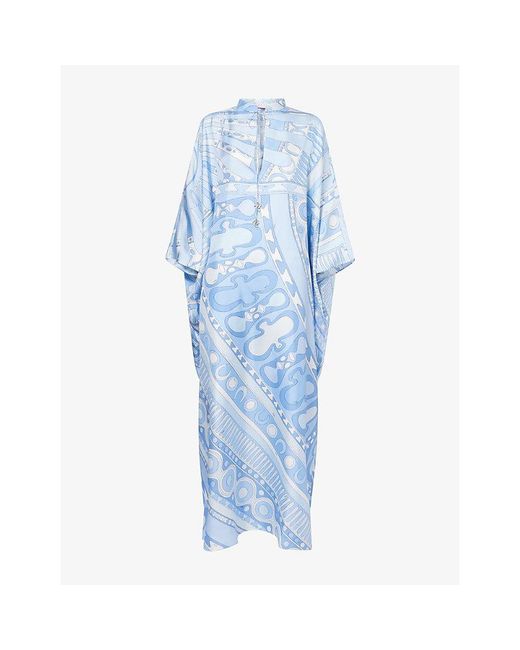 Emilio Pucci Blue Soleil Printed Silk Kaftan