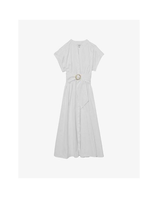 Reiss White Sally Short-Sleeve Cotton Midi Dress