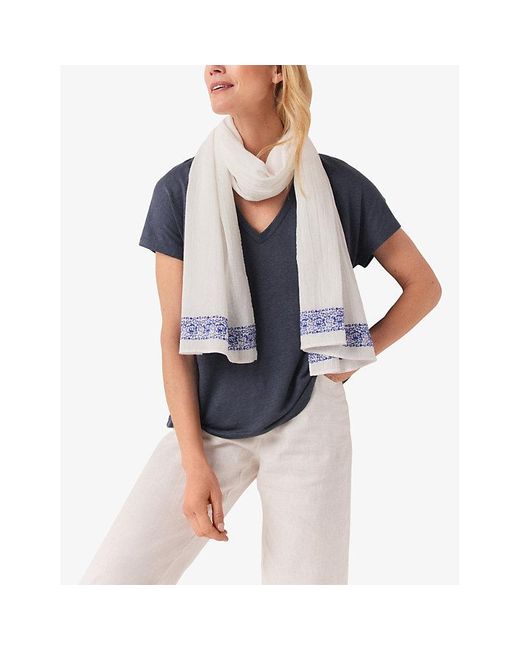 The White Company White Embroidered Textured-weave Cotton Scarf