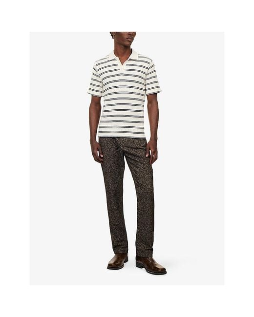 Percival White Moore Open-Collar Cotton-Blend Polo Top for men