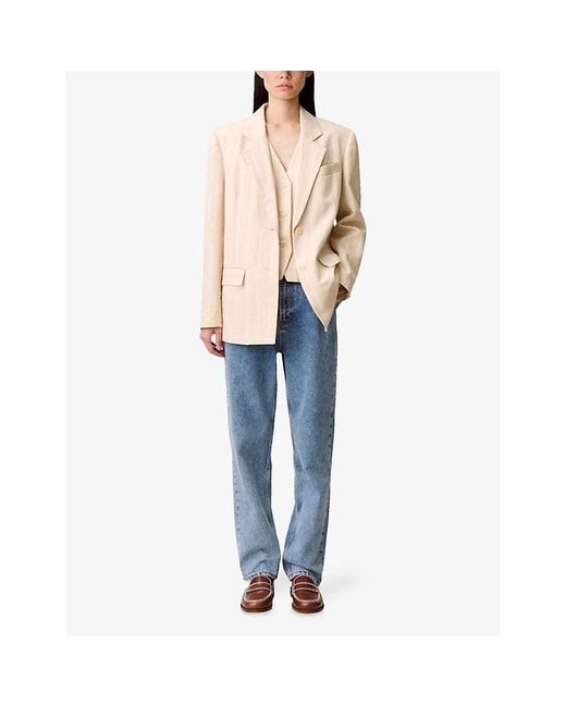 Claudie Pierlot Natural Striped Single-Breasted Woven Blazer