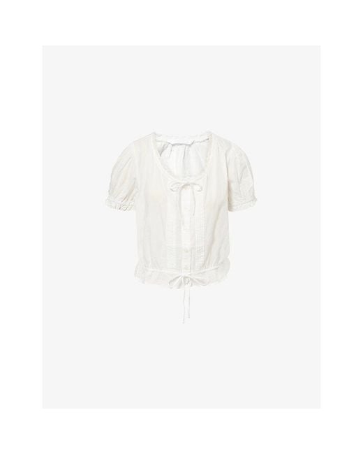 Mother White The Love Letter Short-Sleeve Cotton Top