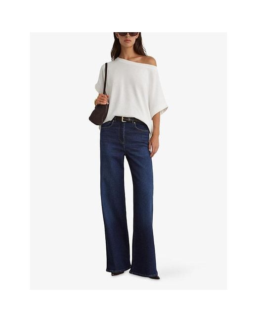 Reiss White Sia Off-Shoulder Short-Sleeve Cotton T-Shirt
