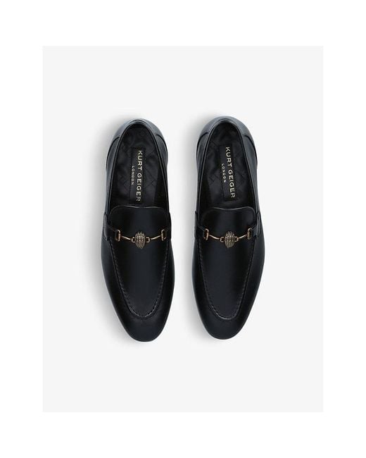 Kurt Geiger Black Ali Eagle Head Embellished Leather Loafers for men