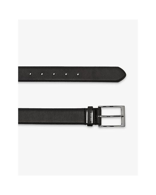 Reiss Black Finch Branded-Buckle Leather Belt for men
