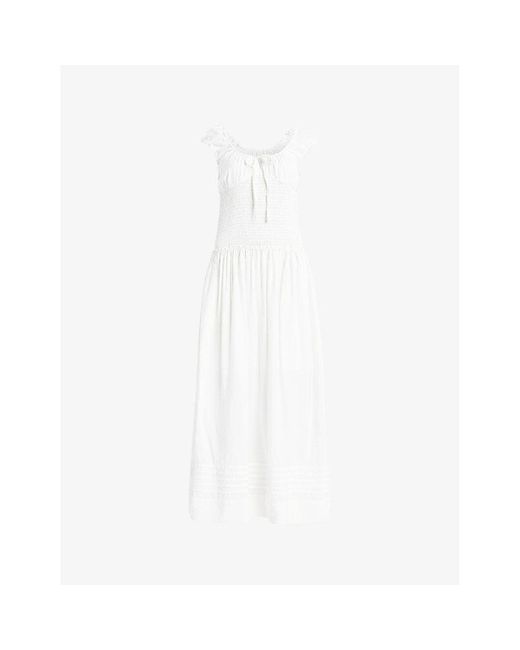 AllSaints White Eliza Gathered Woven Midi Dress