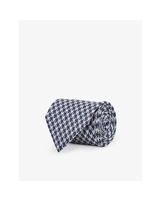 Reiss Blue Gesu Dogtooth-pattern Silk Tie for men