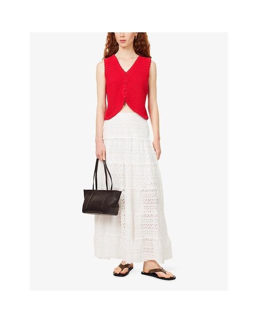 Rixo White Ripeka Embroidered Cotton Midi Skirt