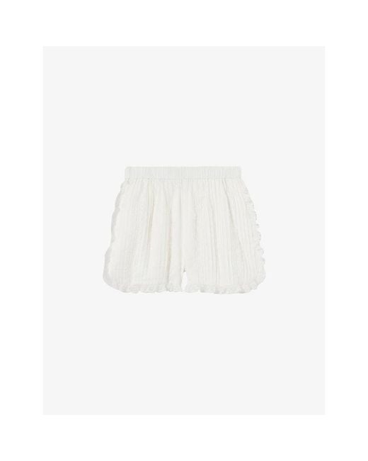 Claudie Pierlot White Elasticated-Waist Lace-Trim Cotton-Blend Shorts