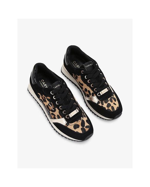 Carvela Kurt Geiger Black Florencia Leopard Faux-Leather Trainers