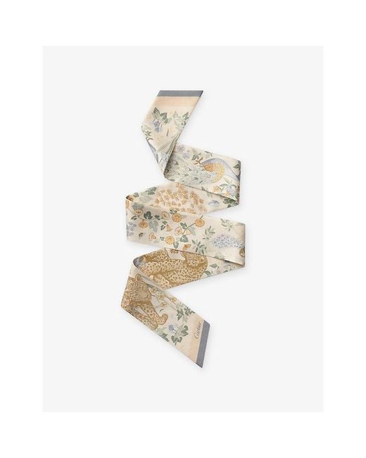 Cartier White Blooming Panthère Bandeau Printed Silk-Twill Scarf