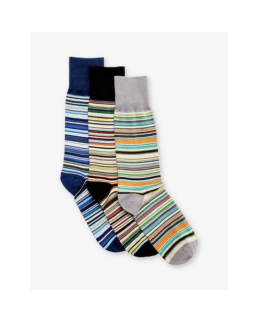 Paul Smith Blue Signature Striped Pack Of Six Cotton-blend Socks for men