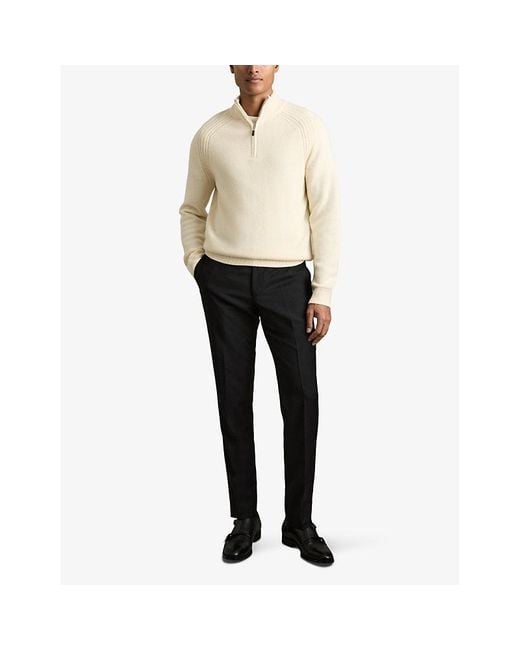 Reiss White Roberts Seam-Detail Half-Zip Wool Knitted Jumper for men