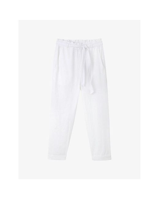 The White Company White The Company Belted-waist Tapered-leg Linen Trousers