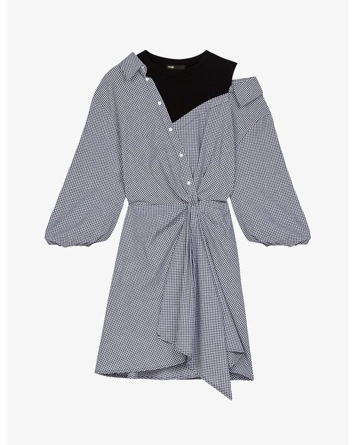Maje Gray Riatchy Off-the-shoulder Layered Shirt Cotton Mini Dress