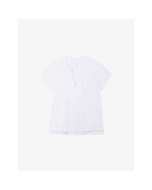 The White Company White Frill-Trim Short-Sleeve Linen-Jersey Blouse