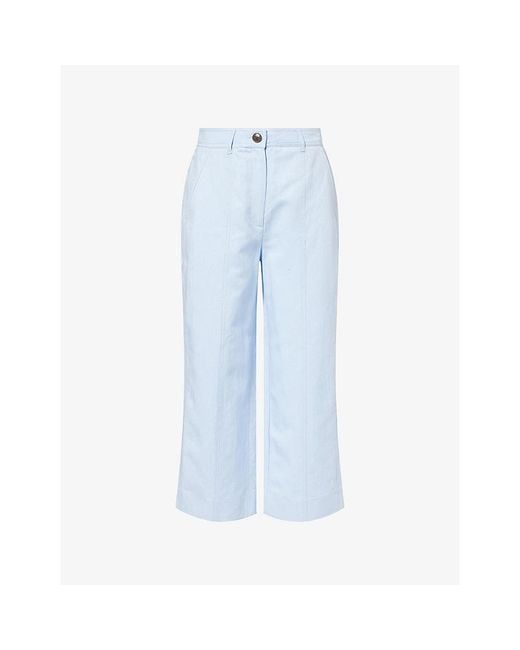 ME+EM Blue Tailored-Fit Cropped Linen-Cotton Trousers